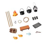 Hangsu Juego de 20 piezas de accesorios en miniatura para escena de campamento con efecto de llama en capas y herramienta de cocina para casa de muñecas, configuración de picnic al aire libre
