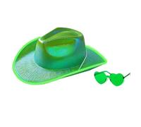 Hangsu Juego de disfraz de sombrero y gafas de sol LED de ala ancha occidental, accesorios para despedida de soltera, 2 piezas, LED, vaquera, Halloween, despedida de soltera