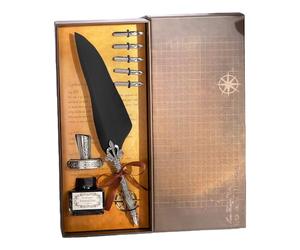 Hangsu Juego de pluma estilográfica antigua con grabado retro con 5 puntas intercambiables y tintero para principiantes, juego de escritura antigua