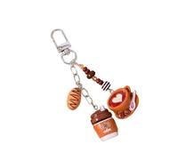 Hangsu Llavero de simulación de alimentos que trae felicidad, accesorio de moda para la vida cotidiana, divertido soporte para llaves de postre, Taza de café para pan, Talla única