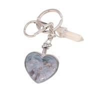 Hangsu Llavero romántico en forma de corazón con marco de fotos hecho de cristales de piedra natural, Ágata gris, Talla única