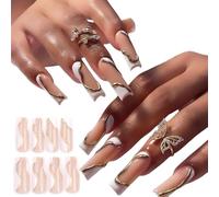 Hangsu Pegatinas de uñas, uñas postizas largas cuadradas 3D, puntas francesas artificiales, para mujeres, incluye herramienta de aplicación