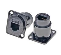 HangTon Acoplador RJ45 Cat6 Cat5e Conector de Red Ethernet Impermeable, Conector de Cable en Línea Tipo D Socket Hembra a Hembra para Panel de Chasis, Extensión Paso a Través de Mamparo IP65