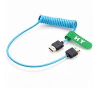 HangTon Cable HDMI 8K 4K, 50 cm en espiral para ATOMOS Ninja V, Portkeys SmallHD, Sony a7siii, Canon, Nikon, Lumix S5II, cardán, tipo A, HDMI2.1, azul trenzado