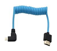 HangTon Cable micro HDMI en ángulo recto 4K 8K de alta velocidad para ATOMOS Ninja V Ultra, Sony ZV-E10 A7C A7R4 A6700, Canon R6II R5C R10, Lumix S5 S9 G100, Fujifilm X-T50, trenzado azul en espiral