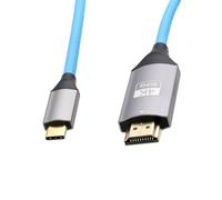 HangTon Cable USB tipo C a HDMI 4K 60P para cámara de ordenador portátil a monitor de TV HD, pantalla de proyector, Canon EOS R5C R6, iPhone 15/16, Atomos Ninja V, Portkeys, azul trenzado, 20 cm