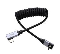 HangTon Cable USB tipo C USB-C de 20 Gbps PD100W 4K60 para Samsung SSD BMPCC ZCAM R5 R6 A7C FX3 Cámara iPhone 15 Teléfono Laptop Monitor, en ángulo recto trenzado en espiral 30 cm