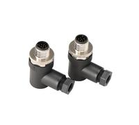 HangTon Conector macho M12 de 12 pines, soldadura, código A, potencia 30 V 1,5 A, impermeable, 90 grados, circular, rosca de bloqueo de 12 mm para sensor de automatización industrial, 2 unidades