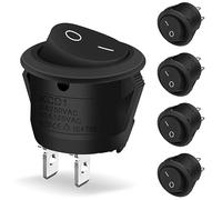 Hanibos Mini - Interruptor basculante redondo (5 unidades, 2 pines, con autobloqueo, redondo, 10 A, 125 V, 6 A, 250 V, color negro)