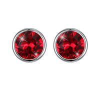 Hanie Silver Stud Earrings for Women, 925 Sterling Silver Studs Earrings with Crystal, 8mm Diameter Small Sleeper Earrings, 8 Colors in Black, Purple, Aurora Borealis, Blue, Pink, White, Green, Red