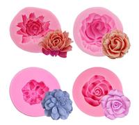 HANIUTTY 4 Moldes de Silicona de Flores, Forma de Rosas Molde de Silicona para Manualida Molde SiliconaFlores para Decoración de Tartas para decoración de pasteles de chocolate, dulces