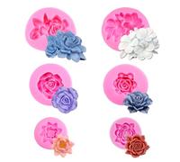 HANIUTTY 6 Moldes de Silicona de Flores, Forma de Rosas Molde de Silicona para Manualida Molde SiliconaFlores para Decoración de Tartas para decoración de pasteles de dulces, fabricación de jabón