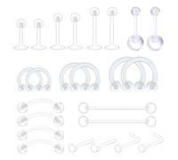 HANIUTTY - Piercing de plástico para 24 unidades, piercing transparente invisible para nariz, labrón, ombligo, labio, tabique, helix, silicona, barra de lengua de pezón, Tragus, Acrílico