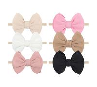 Hanjing Diademas para bebé (6 piezas) - Lazos de nailon suave para recién nacidos, beige, negro, blanco, rosa, rojo, caqui, diademas hechas a mano para niñas y bebés