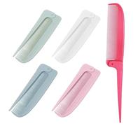 Hanjing Juego de 5 peines, peines de separación de cola de rata de dientes finos y peine de elevación plegable, desenredante, peines de estilo de viaje para mujeres y hombres, púas y peinados