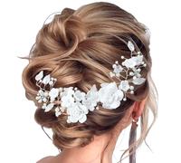 Hanjing Pinzas para el pelo de novia con perlas y flores para boda de mujer