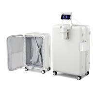 Hanke Maleta de viaje extensible con apertura superior, con soporte para tazas, maletas rígidas con ruedas, Blanco ahumado., 20 Inch EXT