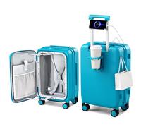 Hanke Maleta de viaje extensible con apertura superior, con soporte para tazas, maletas rígidas con ruedas, Azul Caribe, 28 Inch EXT