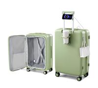 Hanke Maleta de viaje extensible con apertura superior, con soporte para tazas, maletas rígidas con ruedas, Bamboo verde, 20 Inch EXT