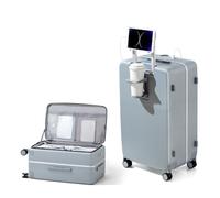 Hanke Maletas grandes a cuadros de 28 pulgadas, maleta grande de 4 ruedas, maleta de mano con cerradura de combinación y portavasos, color gris