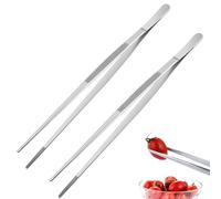 hankousi 2 pinzas de cocina de acero inoxidable de 30 cm con puntas de precisión para asar a la parrilla y servir (plateado)