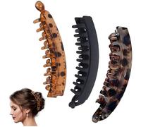 hankousi Paquete de 3 pinzas grandes de plátano, horquillas antideslizantes de doble peine con patrón café, estilos de patrón negro mate y gris, ideales para cabello grueso, fino, largo y corto