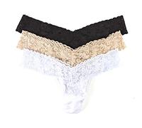Hanky Panky Women's Signature Lace Low Rise Thong 3-Pack Black/Chai/White Thongs One Size