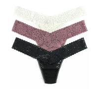 Hanky Panky Daily Lace Low Rise Thong - Bragas Mujer en Encaje Elástico, 3 Unidades, Tangas Mujer Pack de Cintura Baja - Braguitas Mujer Algodón y Nailon, Ropa Interior Mujer, Talla única
