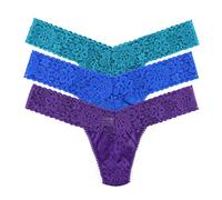 Hanky Panky Daily Lace Low Rise Thong - Bragas Mujer en Encaje Elástico, 3 Unidades, Tangas Mujer Pack de Cintura Baja - Braguitas Mujer Algodón y Nailon, Ropa Interior Mujer, Talla única
