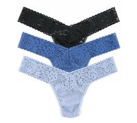 Hanky Panky Daily Lace Low Rise Thong - Bragas Mujer en Encaje Elástico, 3 Unidades, Tangas Mujer Pack de Cintura Baja - Braguitas Mujer Algodón y Nailon, Ropa Interior Mujer, Talla única