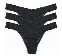 Hanky Panky Daily Lace Low Rise Thong - Bragas Mujer en Encaje Elástico, 3 Unidades, Tangas Mujer Pack de Cintura Baja - Braguitas Mujer Algodón y Nailon, Ropa Interior Mujer, Talla única