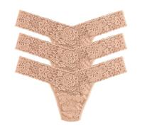 Hanky Panky Daily Lace Low Rise Thong - Bragas Mujer en Encaje Elástico, 3 Unidades, Tangas Mujer Pack de Cintura Baja - Braguitas Mujer Algodón y Nailon, Ropa Interior Mujer, Talla única