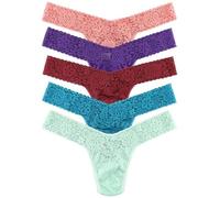 Hanky Panky Daily Lace Low Rise Thong - Bragas Mujer en Encaje Elástico, 5 Unidades, Tangas Mujer Pack de Cintura Baja - Braguitas Mujer Algodón y Nailon, Ropa Interior Mujer, Talla única