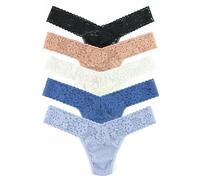 Hanky Panky Daily Lace Low Rise Thong - Bragas Mujer en Encaje Elástico, 5 Unidades, Tangas Mujer Pack de Cintura Baja - Braguitas Mujer Algodón y Nailon, Ropa Interior Mujer, Talla única
