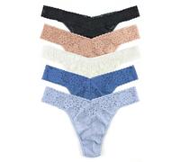 Hanky Panky Daily Lace Original Rise Thong - Bragas Mujer en Encaje Elástico, 5 Unidades, Tangas Mujer Pack de Cintura Alta - Braguitas Mujer Algodón y Nailon, Ropa Interior Mujer, Talla única