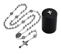 HanlinCC Collar de rosario católico de acero inoxidable con caja de regalo con medalla milagrosa de San Benito San Miguel para hombres y mujeres, 52cm length, Acero inoxidable, No es una piedra
