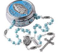 HanlinCC Collar de rosario católico de Nuestra Señora de Guadalupe de 6 mm para mujeres y hombres, con pieza central Virgen María y crucifijo con caja de regalo de metal, Aleación de zinc, n