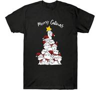 HANLINMY Merry Catmas Funny Cats Christmas Tree Xmas Gifts for Lovers Men's T-Shirt Black XXL