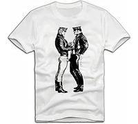 HANLINMY Mpoei Gay T Shirt Tom of Finland Cops Male Friend Leather Cap Pants Jacket A490 White L