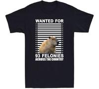HANLINMY Shem Capybara Mugshot Wanted for 93 Felonies Across The Country Men's T Shirt Black M
