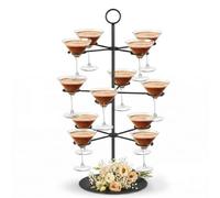 Hanlintk Torre de bebidas, 3 pisos, 12 copas de champán, soporte de metal para árbol de cóctel, diseño de pie ampliado para fiestas, bodas, pubs, celebraciones familiares