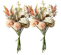 hanlongyu Flores artificiales de seda de diente de león para decoración del hogar y boda, 2 ramos de flores sintéticas, centro de mesa de comedor, plantas artificiales, arreglo floral de melocotón.