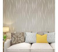 HANMERO® Papel Pintado Extra Grueso, no Tejido, Flocado, 3D diseño, Gris Plateado,0,53 m x 10 m