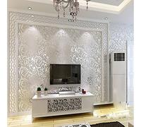 HANMERO Papier Peint Baroque Vintage Design Damassé Classique Acanthe Feuille Flocage 3D PVC pour Salon TV Backdrop Chambre -0.53 * 10m- Argent-Gris