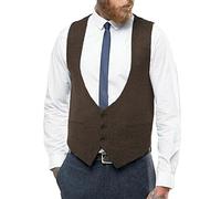 Hann Brooks Chaleco de tweed para hombre, corte en U, de lana de espiga, marrón oscuro, L