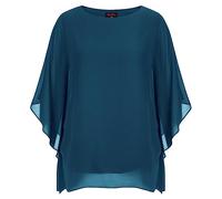 Hanna Nikole Blusa de mujer en gasa, elegante con mangas de murciélago, de doble capa, amplia, larga, Azul pavo real., 60 Plus