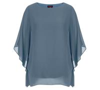 Hanna Nikole Blusa de mujer en gasa, elegante con mangas de murciélago, de doble capa, amplia, larga, Gris, azul, 54 Plus