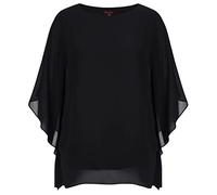 Hanna Nikole Blusa de mujer en gasa, elegante con mangas de murciélago, de doble capa, amplia, larga, Negro , 56 Plus