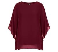 Hanna Nikole Blusa de mujer en gasa, elegante con mangas de murciélago, de doble capa, amplia, larga, Rojo/Vino, 56 Plus
