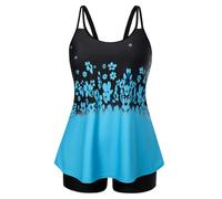 Hanna Nikole Conjunto De Tankini para Mujer con Control De Barriga, Cuello En U, Corte En A, Traje De Baño para Chubby Sky Blue Flower 52